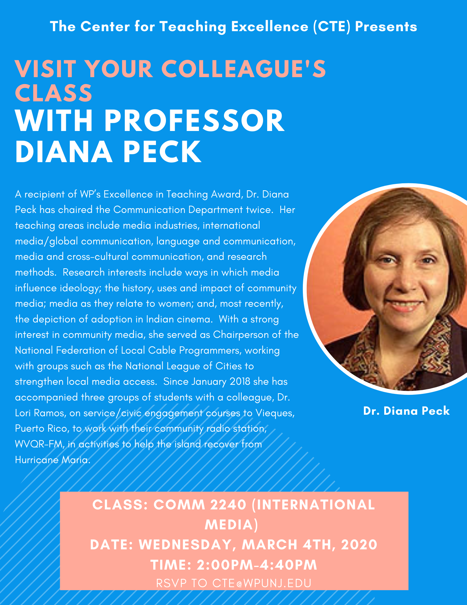 Dr Diana Peck Class Visit flyer final